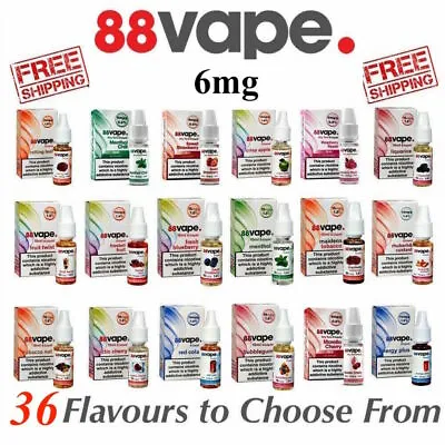 88 Vape E Liquid 6mg Nicotine All Flavours Any Pen 10ml Bottles Vape Juice - 6mg • £9.79