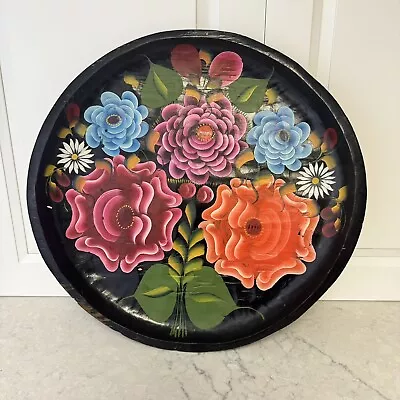 VINTAGE Wooden Hand Painted Batea Mexican Tray 18” • $40