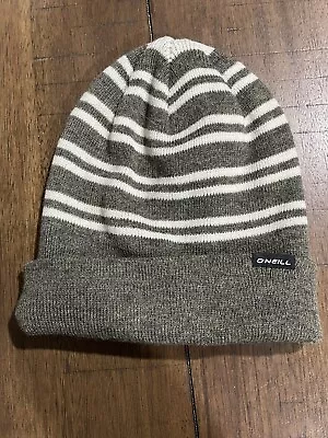 O’Neill Men’s Cuffed “Mellow” Beanie Striped Detail Woven Flag Label In EUC • $10