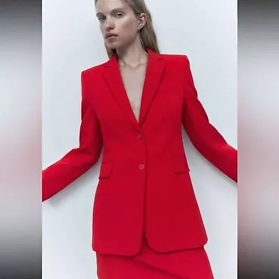 ZARA Red Tailored Fitted Blazer. • $99