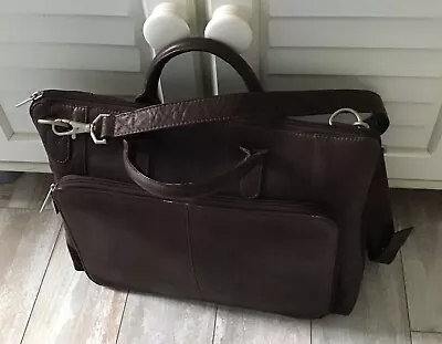 Brown Leather Mens Brief Case Satchel Computer Laptop Bag Carry Bag Brown 11x16 • $17