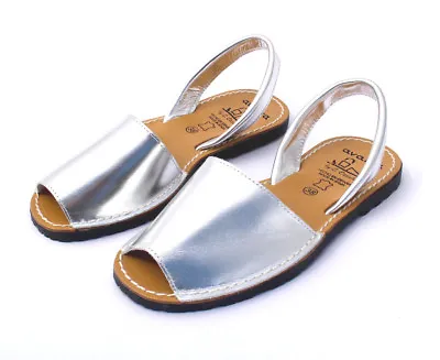 Avarcas Women's Leather Sandals Silver Matte Shiny Abarcas Espadrilles Menorquina • $21.24