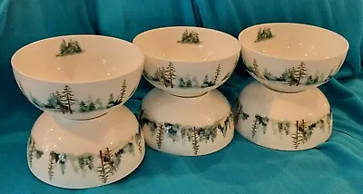 NEW SET 6 ~ SIX MIKASA WATERCOLOR FOREST Berry/Dessert Bowls 4.5  Bone China • $72