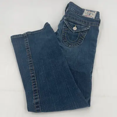 True Religion WOMENS Becky Bootcut Jeans Blue Pockets Dark Wash Faded Denim 28 • $14.97