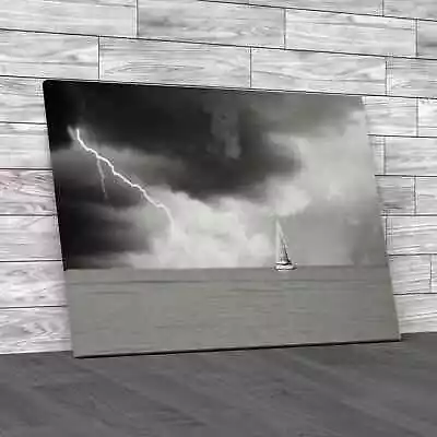 Seascape Of Lightning Black White Canvas Print Large Picture Wall Art • £59.95