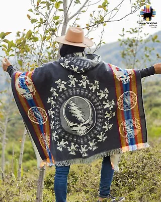 Alpaca Poncho (Grey Grateful Dead) Handcrafted By Indigenous Hands. • $82.99