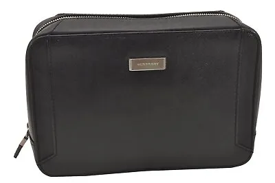 Authentic BURBERRY Vintage Leather Clutch Hand Bag Purse Black 7172H • $0.99