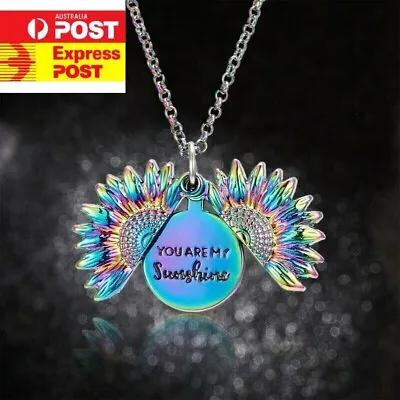 You Are My Sunshine Open Locket Sunflower Pendant Necklace Jewellery Chain Love • $7.61