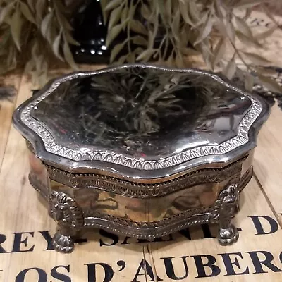 Vintage Lion Head Claw Feet Silver Plate Velvet Lined Hinged Jewelry Box • $9.98