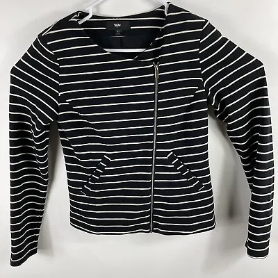 Mossimo Women's XS Black & White Classy Striped Jacket Cardigan Zip Up Fitted • $9.99