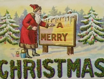 $18.70 • Buy Christmas Postcard Santa Claus Painting Big Letters Embossed S.L. & Co. NY 1910