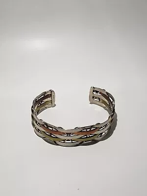 QVC Artisan Crafted Sterling Silver Brass And Copper Weave Cuff Bracelet • £67.51