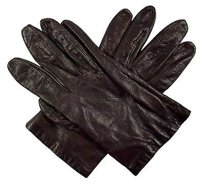 1960s Womens Driving Gloves Black Leather Wrist Length Size 7.5 Vintage 14802 • $25