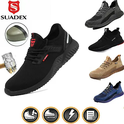 UK Mens Lightweight Safety Trainers Steel Toe Cap Women Work Shoes Hiking Boots • £18.99