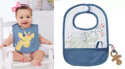 Mud Pie E7 Safari Baby Girl Giraffe Or Elephant Feeding Bib 1552288 • $7.99