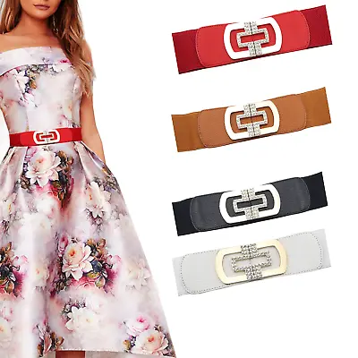 Womens Belt Wide Waistband Elastic Waist Belt Closure Dress Ladies Fashion • £4.79