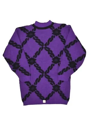 Vintage Justin Allen Sweater Womens S Purple Acrylic Knit Chain Print USA Made • $28.94