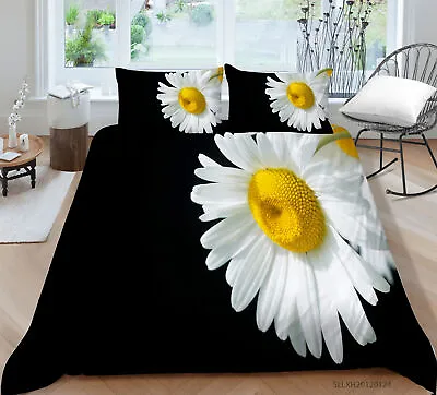 £43.19 • Buy Stylish Black Bedding With 3D White Daisy Print Duvet Cover Set