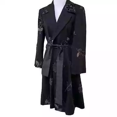 Irina Schrotter Vintage Coat RomanIa Black Trench Sz 42 Floral Bead Work Y2K • $39.99