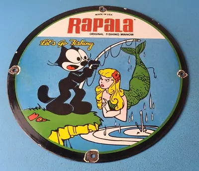 Vintage Rapala Fishing Lures Ad Sign - Felix The Cat Porcelain Gas Pump Sign • $146.47