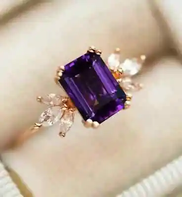 3.50Ct Emerald Cut Lab Created Amethyst Engagement Ring 14K Rose Gold Finish • $81.24