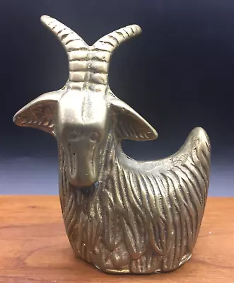 Brass Vintage Sitting Goat Figurine With Long Horns 3.5” X 3” Green Felt Bottom • $27