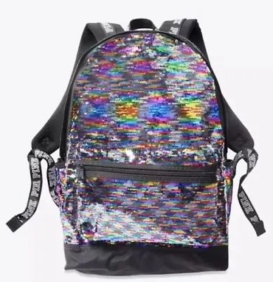 Victoria’s Secret PINK Bling Campus Backpack Multicolor Rainbow Sequins SEALED • $59.99