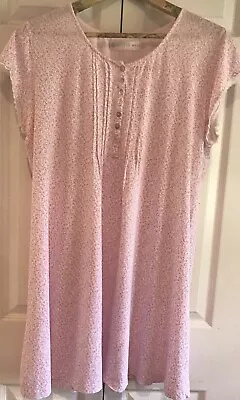 Vintage Eileen West Knee Length Cotton Nightgown XL Pink Ditsy Prairie Floral • $22