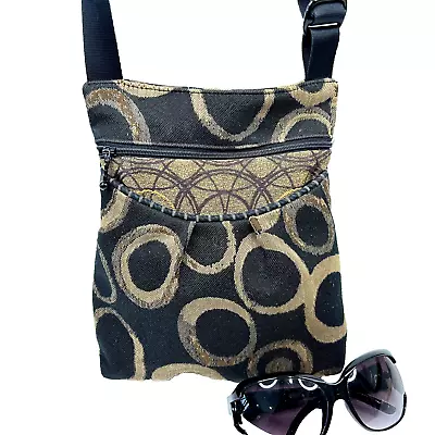 MARUCA Small Crossbody Shoulder Bag Tote Black/Tan Tapestry Handmade USA • $29.99