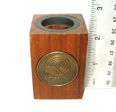 Vtg Magnetic Rim Paper Clip Holder Wood W/Brass UNITED WAY Insert Medal • $19.99
