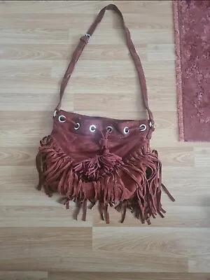 Red Rust Suede Zara Fringe Bucket Bag • £8