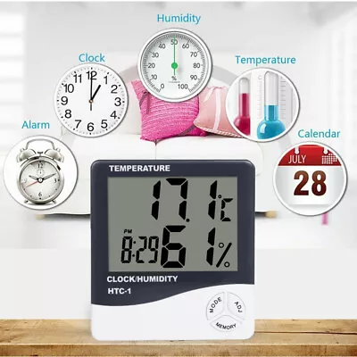 $12.53 • Buy Digital LCD Thermometer Hygrometer Humidity Meter Room Indoor Temperature Clock