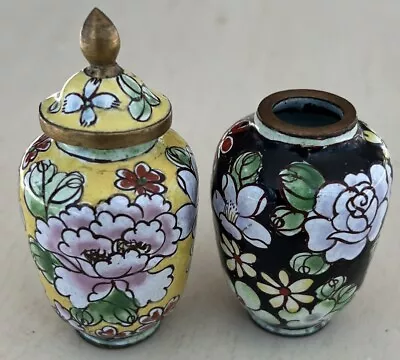 Lot Of 2 Vintage Mini 2  Tall Cloisonné Ginger Jars  Flower Motifs One W/ Lid • $15.49