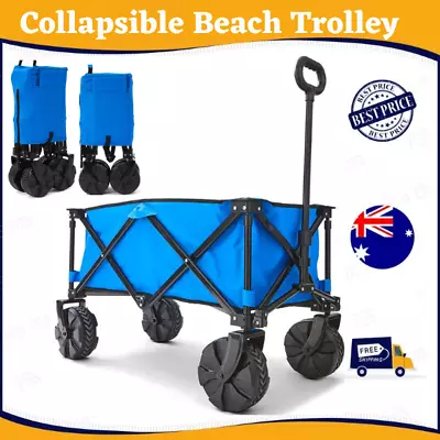 FOLDABLE WAGON ✱ BIG WHEELS ✱ Collapsible Beach Trolley Outdoor Garden Cart Kids • $108.50