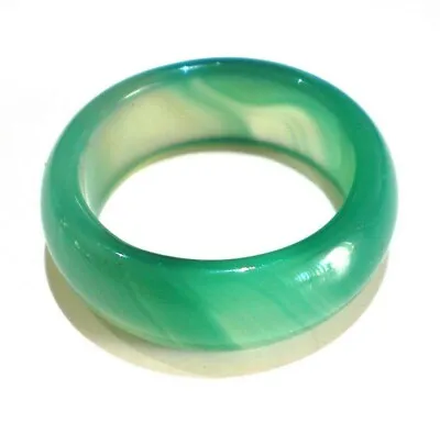 Green Jade Band Ring 8MM Wide Men's Women's Size 11 • £19.29