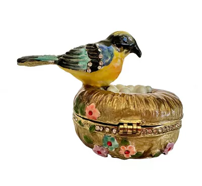 Bejeweled Crystal & Enameled Chickadee Bird Trinket Box NEW • $39.99