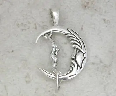 PRETTY STERLING SILVER SWINGING LADY ON MOON PENDANT Style# P0277 • $13.49
