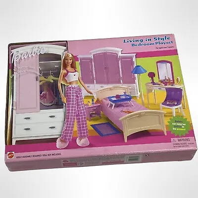 Vintage Barbie Living In Style Bedroom Playset 2002 Mattel 67552 RARE Sealed • $79.97