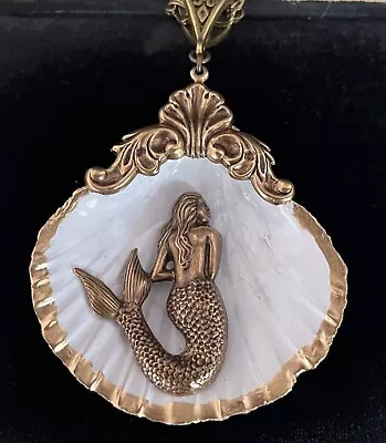 Mermaid Necklace Art Nouveau Siren Scallop Shell Pendant Mermaid Jewelry • $27