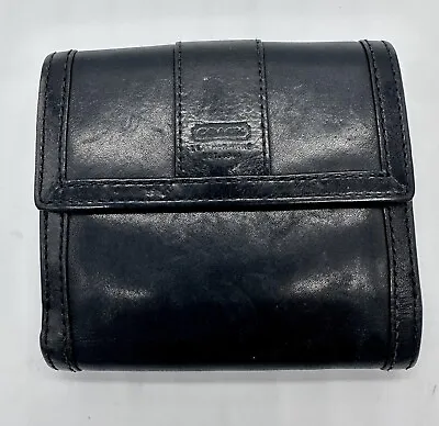 Vintage COACH Black Leather Trifold Wallet Unisex Coins Cards Bills Logo Lined • $35.99