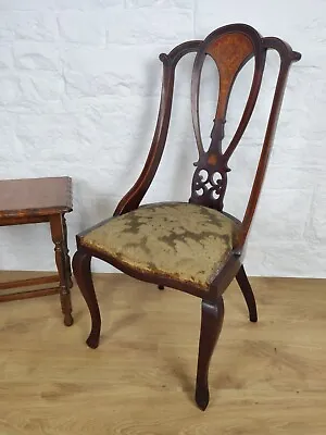 Edwardian Inlaid Dining Chair Queen Anne Legged Upholstered Postage Available • £70