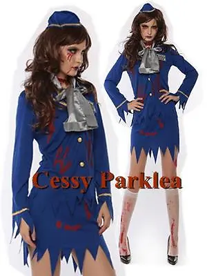 Zombie Airline Uniform Fancy Dress Pilot Cabin Crew Adult Costume Outfit +Hat • $19.95