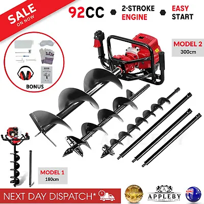 92CC Post Hole Digger Petrol Drill Borer Fence With Extension And Auger Bits Kit • $437.97