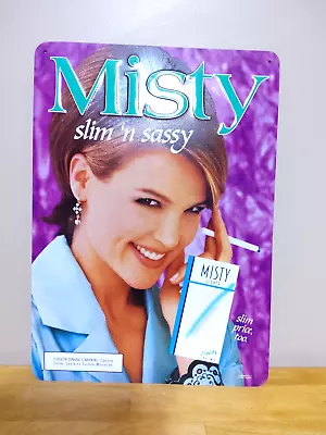 Misty Light Cigarettes 1995 Display Tin Sign 18 ¼ × 13  Slim N Sassy Purple  • $29.99