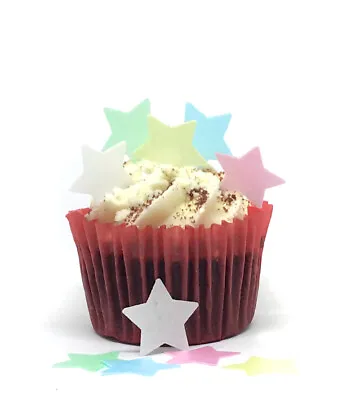 100 Precut Mixed Colour Stars Edible Wafer Paper Cupcake Cake Toppers-Pink Blue  • £2.99