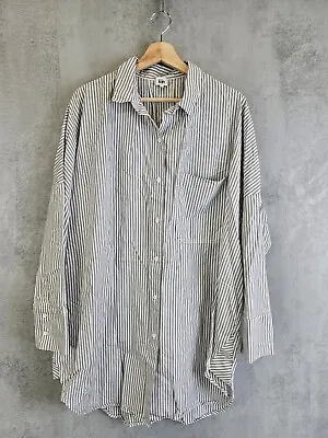 Kin John Lewis Striped Shirt Size 18 Grey White Boxy Oversized Pocket Button • £35