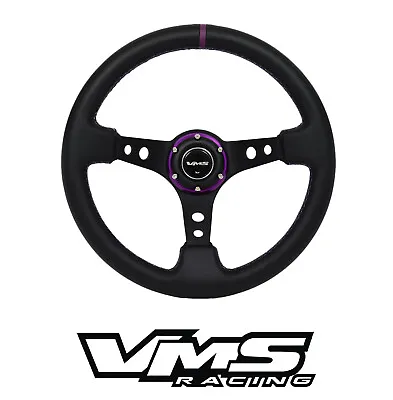 Vms Racing Universal 6-bolt 350mm Leather Purple Deep Dish Steering Wheel • $99.95