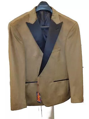 Men's Tuxedo Dinner Jacket Gold Velour W Black Satin Lapel Size 46R SLIM FIT NWT • $55.47