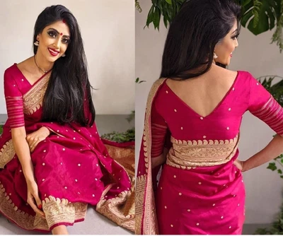 £23.99 • Buy Banarasi Silk Saree Designer Indian Wedding Party Wear Formal Bridal Pink Sari