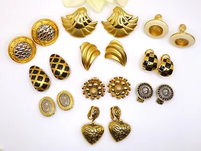 🌺Vintage Lot Of 10 Pair Signed Gold Tone Clip Earrings~Monet~Premier~Kramer~AK • $4.25